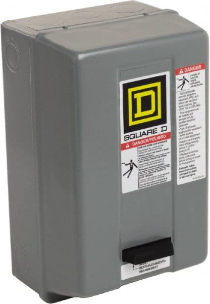 Square D - 220 Coil VAC at 50 Hz, 240 Coil VAC at 60 Hz, 27 Amp, NEMA Size 1, Nonreversible Enclosed Enclosure NEMA Motor Starter - 3 hp at 1 Phase, 1 Enclosure Rating - Exact Tooling