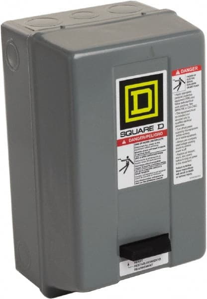 Square D - 110 Coil VAC at 50 Hz, 120 Coil VAC at 60 Hz, 27 Amp, NEMA Size 1, Nonreversible Enclosed Enclosure NEMA Motor Starter - 2 hp at 1 Phase, 1 Enclosure Rating - Exact Tooling