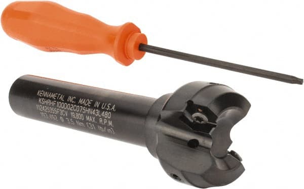 Kennametal - 1.518" Cut Diam, 0.064" Max Depth, 3/4" Shank Diam, Cylindrical Shank Indexable High-Feed End Mill - Screw Holding Method, HNGJ0604ANENLD Insert, KSHR Toolholder, Through Coolant - Exact Tooling