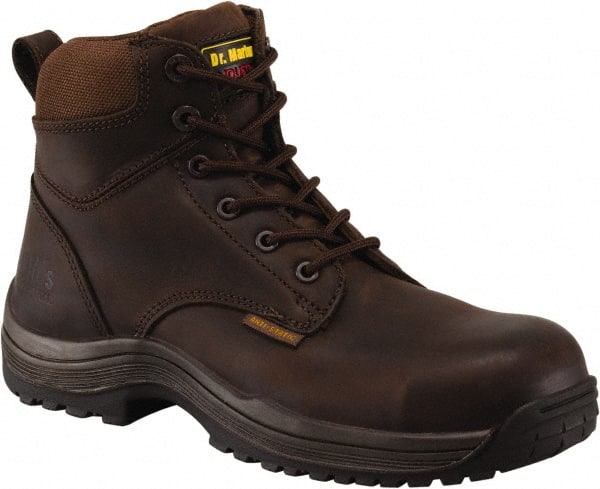 Dr. Martens - Men's Size 7 Medium Width Composite Work Boot - Brown, Leather Upper, Rubber Outsole, 7" High, Dielectric, Hot Weather, Non-Slip - Exact Tooling