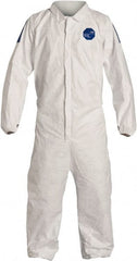 Dupont - Size 3XL Film Laminate General Purpose Coveralls - White/Blue, Zipper Closure, Elastic Cuffs, Elastic Ankles, Serged Seams, Hazard Level D & C - Exact Tooling