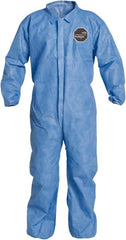 Dupont - Size 3XL Film Laminate General Purpose Coveralls - Blue, Zipper Closure, Elastic Cuffs, Elastic Ankles, Sewn Seams - Exact Tooling