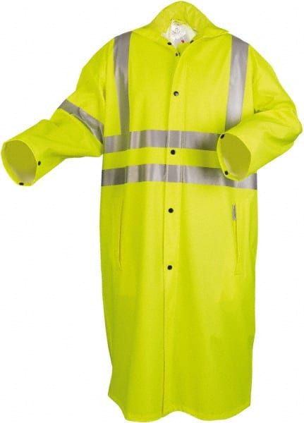 MCR Safety - Size 2XL, Lime, Rain, High Visibility Coat - 63" Chest, 2 Pockets, Detachable Hood - Exact Tooling