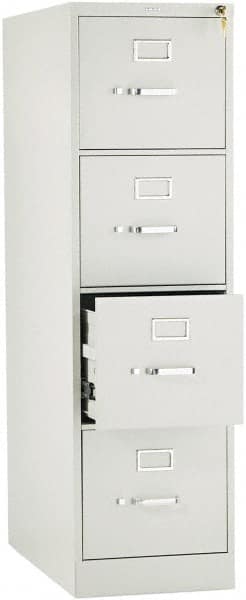 Hon - 15" Wide x 52" High x 26-1/2" Deep, 4 Drawer Vertical File with Lock - Steel, Light Gray - Exact Tooling