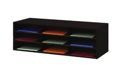 Durham - 38" Wide x 14" High x 16" Deep Steel Literature Holder - 9 Compartments, Black, 11" Wide x 3" High x 11-5/8" Deep Compartment - Exact Tooling