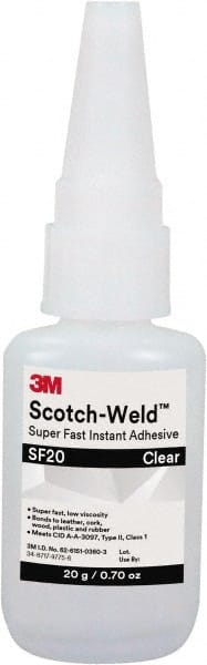 3M - 0.71 oz Bottle Clear Instant Adhesive - Series Part Number SF20, 3 to 30 sec Working Time, 24 hr Full Cure Time - Exact Tooling