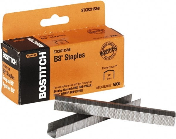 Stanley Bostitch - 0.38" Leg Length, Steel Standard Staples - 45 Sheet Capacity, For Use with Bostitch B8 Staplers - Exact Tooling