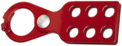 Ability One - Single Jaw, 1" Jaw Diam, 6 PadLocks, Steel Lockout Hasp - Scissor Action, Red - Exact Tooling