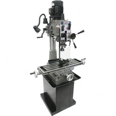Jet - 1 Phase, 20-1/2" Swing, Geared Head Mill Drill Combination - 32-1/4" Table Length x 9-1/2" Table Width, 20-1/2" Longitudinal Travel, 8-1/4" Cross Travel, 6 Spindle Speeds, 1.5 hp, 115/230 Volts - Exact Tooling