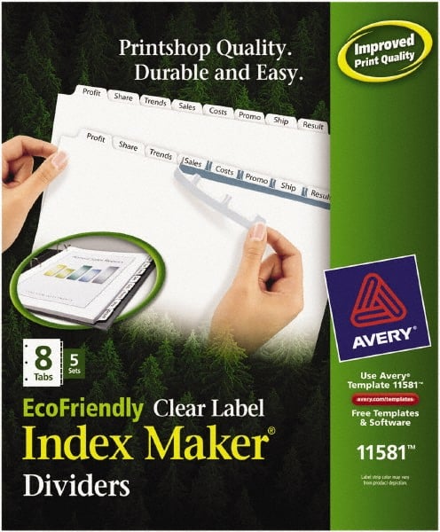 AVERY - 11 x 8 1/2" 1 to 8" Label, 8 Tabs, 3-Hole Punched, Customizable Divider - Exact Tooling