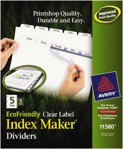 AVERY - 11 x 8 1/2" 1 to 5" Label, 5 Tabs, 3-Hole Punched, Customizable Divider - Exact Tooling
