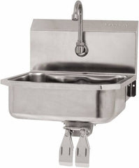 SANI-LAV - 14" Long x 11" Wide Inside, 1 Compartment, Grade 304 Stainless Steel Hand Sink Wall Mount with Double Knee Valve - 18 Gauge, 16" Long x 15-1/4" Wide x 16" High Outside, 5" Deep - Exact Tooling