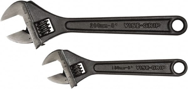 Irwin - 2 Piece, 6" to 8", Adjustable Wrench Set - Inch Measurement Standard, Black Finish - Exact Tooling