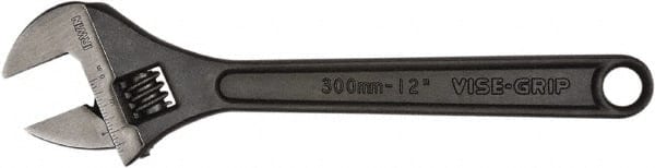 Irwin - 1-1/2" Jaw Capacity, 12" Standard Adjustable Wrench - Chrome Vanadium Steel, Black Finish - Exact Tooling