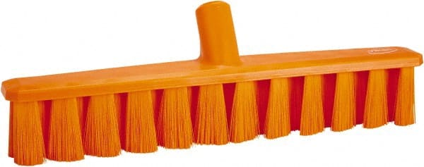 Vikan - 15.25" Fine Particle Polyester Push Broom - 1-7/8" Bristle Length, Plastic Block, European Threaded Handle Connection, Handle Sold Separately - Exact Tooling