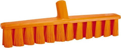 Vikan - 15.25" Fine Particle Polyester Push Broom - 1-7/8" Bristle Length, Plastic Block, European Threaded Handle Connection, Handle Sold Separately - Exact Tooling