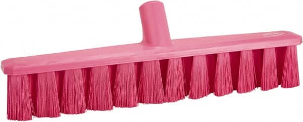 Vikan - 15.25" Fine Particle Polyester Push Broom - 1-7/8" Bristle Length, Plastic Block, European Threaded Handle Connection, Handle Sold Separately - Exact Tooling