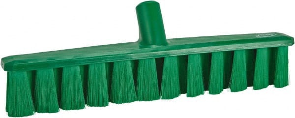 Vikan - 15.25" Fine Particle Polyester Push Broom - 1-7/8" Bristle Length, Plastic Block, European Threaded Handle Connection, Handle Sold Separately - Exact Tooling
