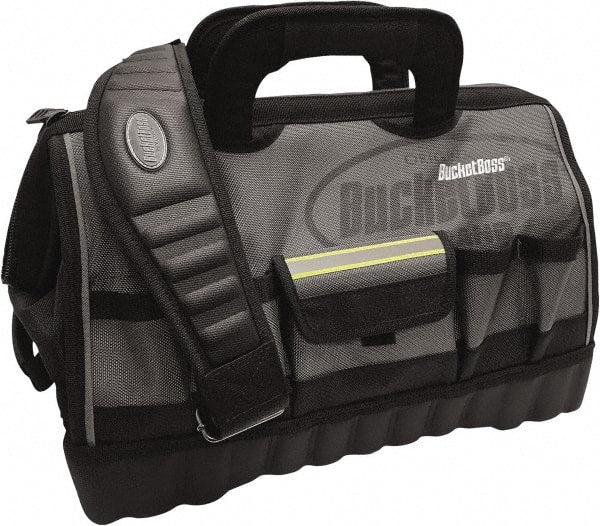 Bucket Boss - 14 Pocket Gray & Black Polyester Tool Bag - 18" Wide x 11" Deep x 13" High - Exact Tooling