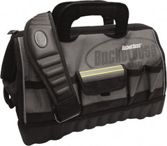 Bucket Boss - 14 Pocket Gray & Black Polyester Tool Bag - 18" Wide x 11" Deep x 13" High - Exact Tooling