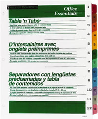 Office Essentials - 11 x 8 1/2" 1 to 12" Label, 12 Tabs, 3-Hole Punched, Preprinted Divider - Multicolor Tabs, White Folder - Exact Tooling