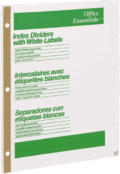 Office Essentials - 11 x 8 1/2" 1 to 5" Label, 5 Tabs, 3-Hole Punched, Customizable Divider - White - Exact Tooling