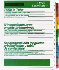 Office Essentials - 11 x 8 1/2" 1 to 15" Label, 15 Tabs, 3-Hole Punched, Preprinted Divider - Multicolor Tabs, White Folder - Exact Tooling