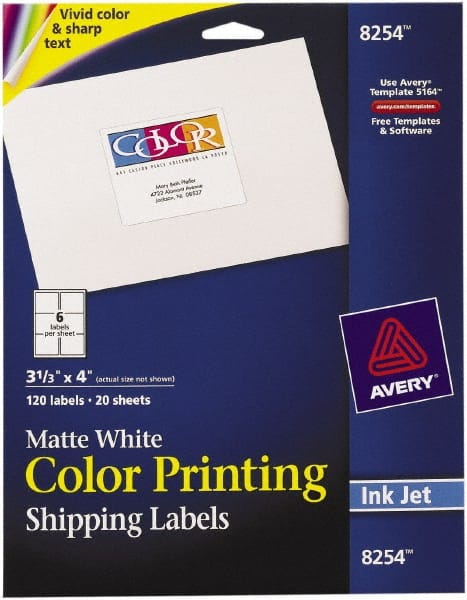 AVERY - 3.33" Wide x 4" Long, Matte White Paper Inkjet Label - For Inkjet Printers - Exact Tooling
