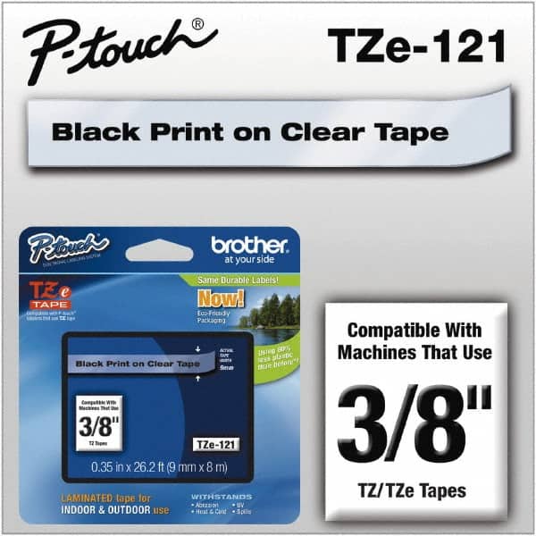 Brother - 3/8" Wide x 314.4" Long, Clear Plastic/Paper Tape Cassette - For Label Maker - Exact Tooling