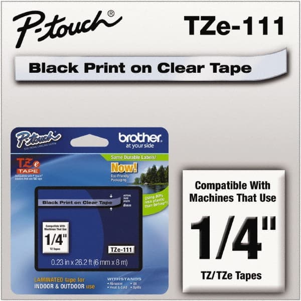 Brother - 1/4" Wide x 314.4" Long, Clear Plastic/Paper Tape Cassette - For Label Maker - Exact Tooling