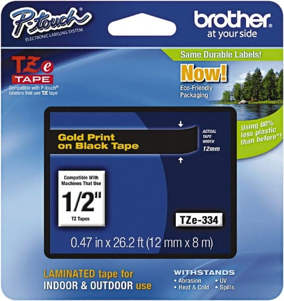 Brother - 1/2" Wide x 314.4" Long, Black Plastic/Paper Tape Cassette - For Label Maker - Exact Tooling