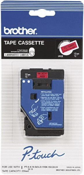 Brother - 1/2" Wide x 300" Long, Red Tape Cassette - For Label Maker - Exact Tooling