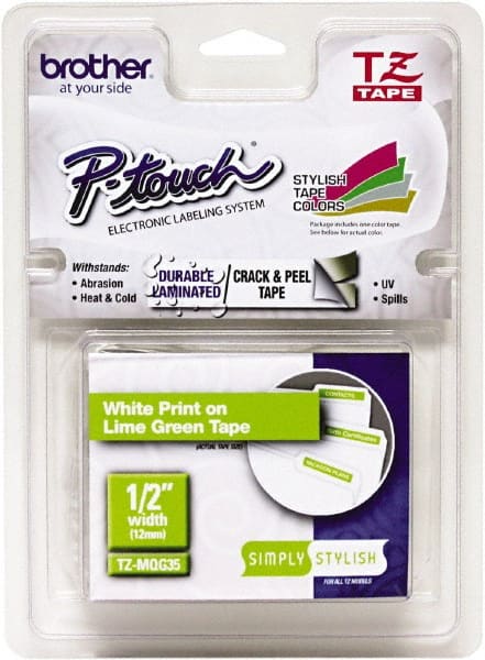 Brother - 1/2" Wide, Lime Green Tape Cassette - For Label Maker - Exact Tooling