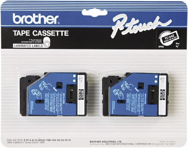 Brother - 3/8" Wide x 300" Long, Black Tape Cassette - For Label Maker - Exact Tooling