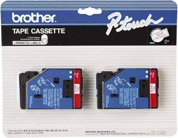 Brother - 1/2" Wide x 300" Long, White Tape Cassette - For Label Maker - Exact Tooling