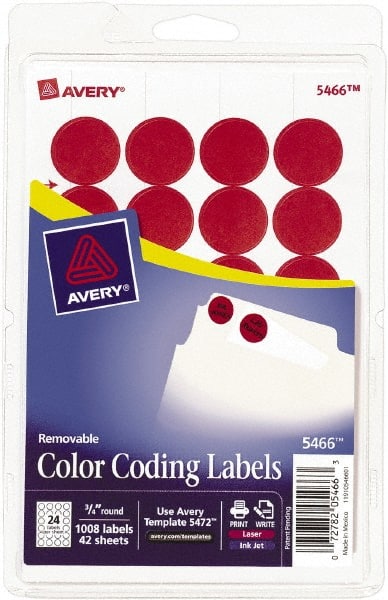 AVERY - 3/4" x 3/4" Red Paper Color Coding Labels - Exact Tooling