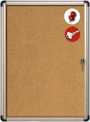 MasterVision - 28" Wide x 38" High Enclosed Cork Bulletin Board - Aluminum Frame, Tan & Aluminum - Exact Tooling