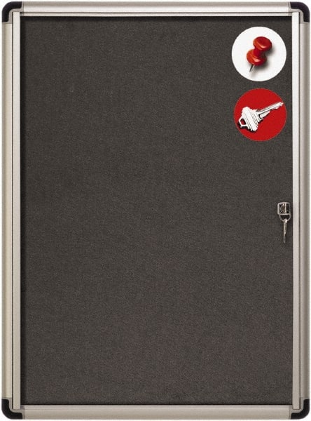 MasterVision - 28" Wide x 38" High Enclosed Cork Bulletin Board - Fabric & Aluminum Frame, Black & Aluminum - Exact Tooling