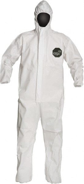 Disposable Coveralls: Size 2X-Large, 1.5 oz, SMS, Zipper Closure White, Serged Seam, Elastic Cuff, Elastic Ankle, ISO Non-Cleanroom Class