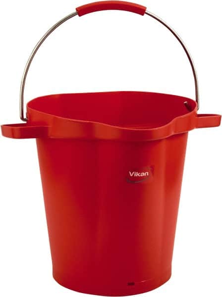 Vikan - 5 Gal, 18" High, Polypropylene Round Red Single Pail with Pour Spout - Handle Included, 15.4mm Top Length x 18.9" Top Width x 18.9" Top Diam - Exact Tooling