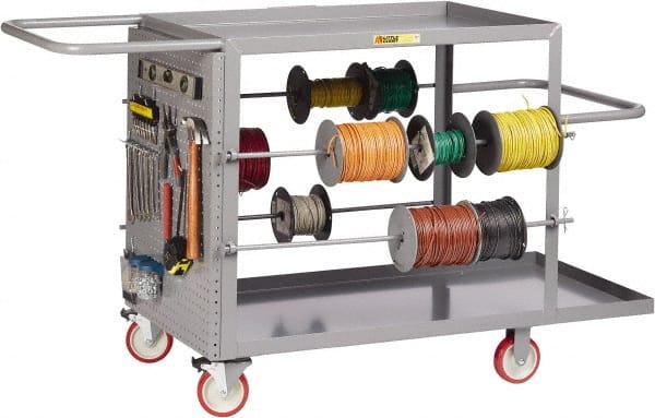 Little Giant - 24" Wide x 65" Long x 35" High Wire Spool Cart - 2 Shelf, Steel, 2 Rigid/2 Swivel Casters - Exact Tooling