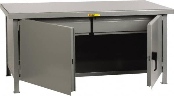 Little Giant - 48 Wide x 30" Deep x 34" High, 7 Gauge Steel Workbench - Fixed Legs, Gray - Exact Tooling