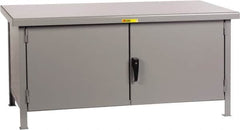 Little Giant - 60 Wide x 30" Deep x 34" High, 7 Gauge Steel Workbench - Fixed Legs, Gray - Exact Tooling