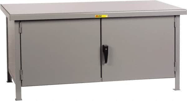 Little Giant - 72 Wide x 30" Deep x 34" High, 7 Gauge Steel Workbench - Fixed Legs, Gray - Exact Tooling