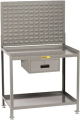 Little Giant - 1 Drawer, 2 Shelf Workbench with Louvered Panel - 2,000 Lb Capacity, Steel with Flush Front Edge Top, Gray, 24" Wide x 45" High x 48" Long - Exact Tooling