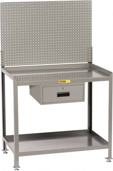 Little Giant - 1 Drawer, 2 Shelf Workbench with Pegboard - 2,000 Lb Capacity, Steel with Flush Front Edge Top, Gray, 24" Wide x 45" High x 36" Long - Exact Tooling