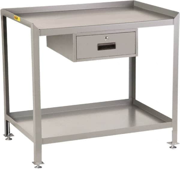 Little Giant - 1 Drawer, 2 Shelf Workstation - 2,000 Lb Capacity, Steel with Flush Front Edge Top, Gray, 24" Wide x 39" High x 36" Long - Exact Tooling
