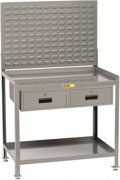 Little Giant - 2 Drawer, 2 Shelf Workstation - 2,000 Lb Capacity, Steel with Flush Front Edge Top, Gray, 24" Wide x 39" High x 48" Long - Exact Tooling