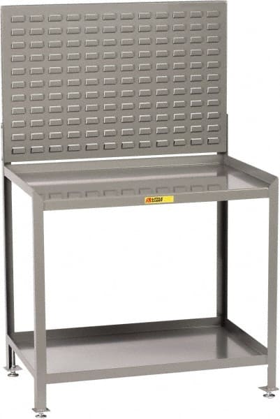 Little Giant - No Drawers, 2 Shelf Workbench with Louvered Panel - 2,000 Lb Capacity, Steel with Flush Front Edge Top, Gray, 24" Wide x 45" High x 48" Long - Exact Tooling