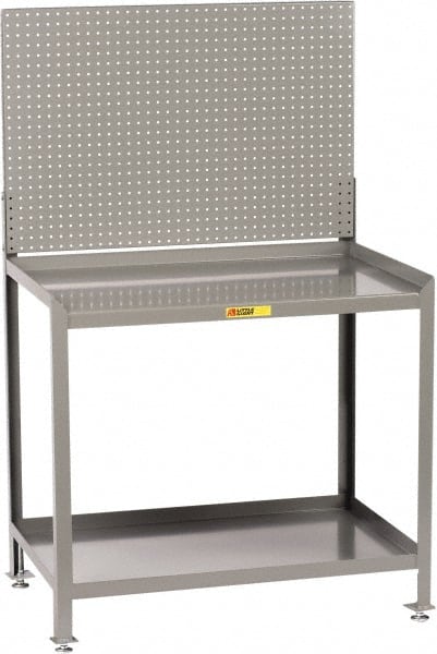 Little Giant - No Drawers, 2 Shelf Workbench with Pegboard - 2,000 Lb Capacity, Steel with Flush Front Edge Top, Gray, 24" Wide x 45" High x 48" Long - Exact Tooling